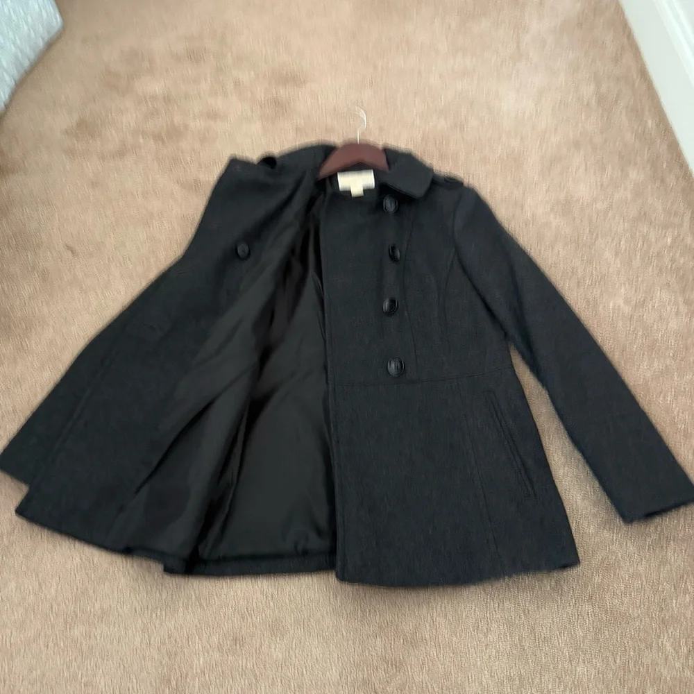 Classic Charcoal Double-Breasted Women's Coat with Military type details. Size S